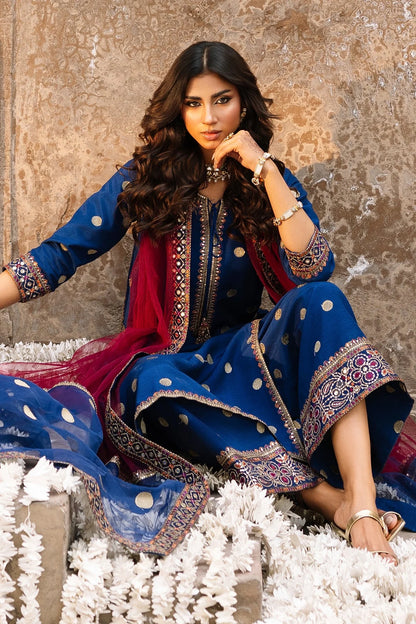 3 Piece Unstitched Fully Embroidered Dhanak Dress With Embroidered Organza Dupatta