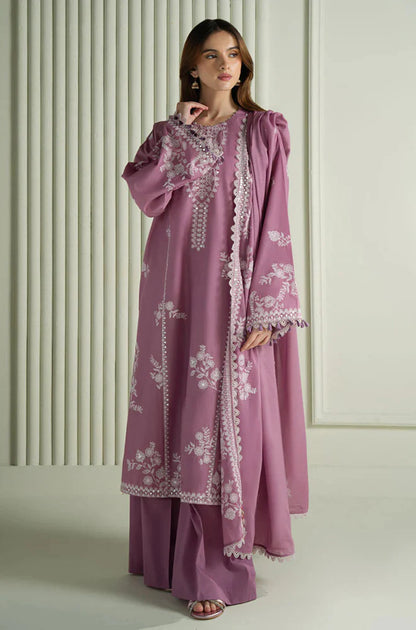 Unstitched 3 Piece Fully Embroidered Dhanak Suit with Embroidered Dhanak Shawl