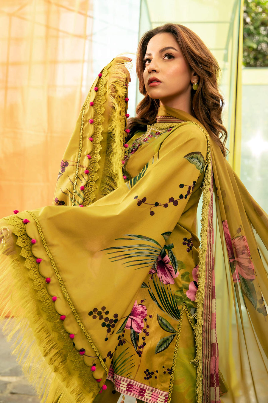 Unstitched 3 Piece Digital Printed Lawn Suit with Printed Polly Lawn Dupatta