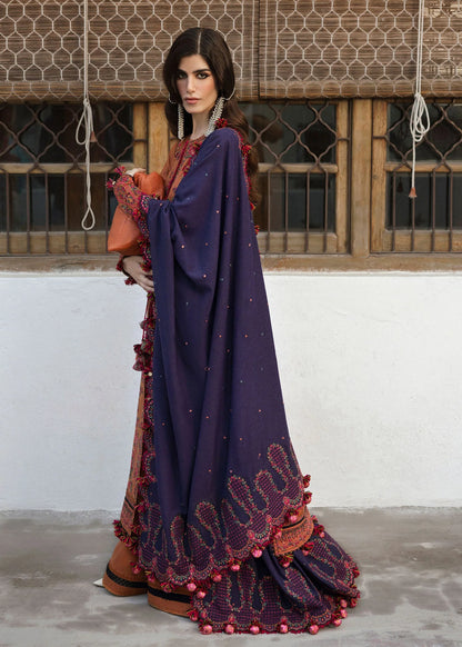 Unstitched 3 Piece Fully Embroidered Dhanak Suit with Embroidered Dhanak Shawl