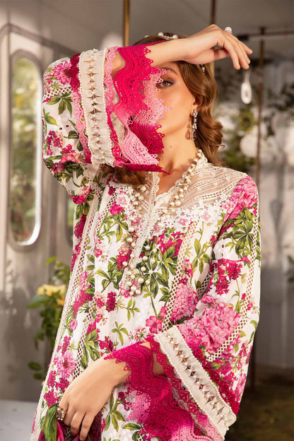 Unstitched 3 Piece Digital Printed And Embroidered Lawn Dress With Silk Dupatta