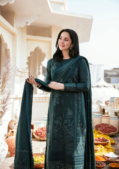 Unstitched 3 Piece Fully Embroidered Dhanak Suit with Embroidered Dhanak Shawl