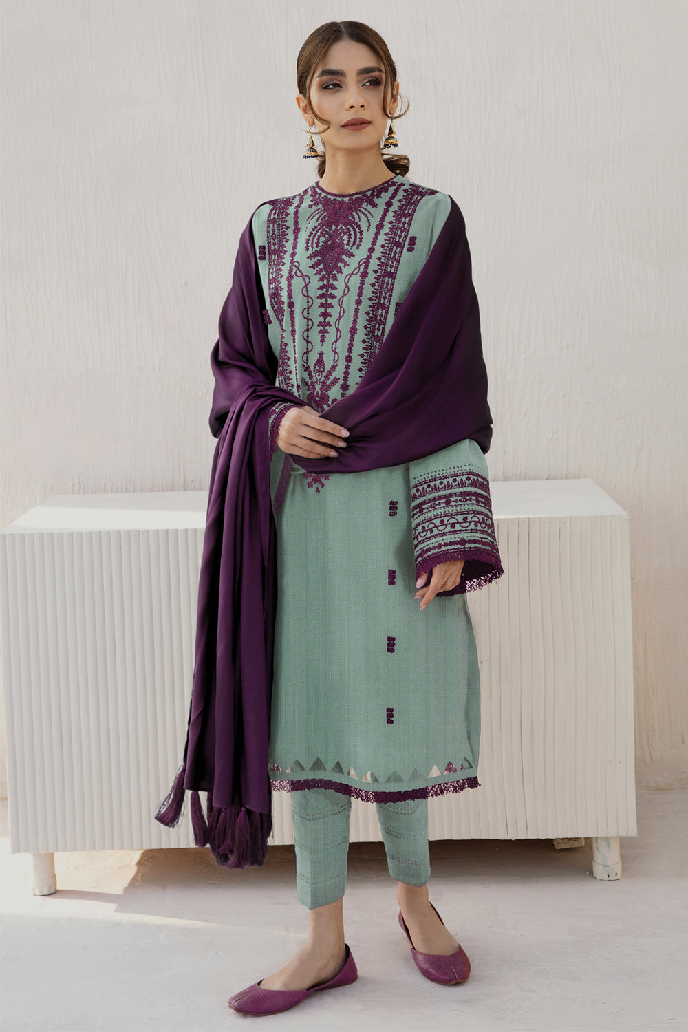 JZ 2905 - 3 Piece Unstitched Embroidered Dhanak Fabric