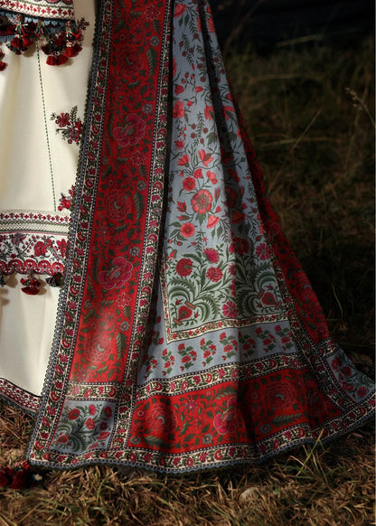 3 Piece Unstitched Fully Embroidered Dhanak Dress With Printed Blended Shawl