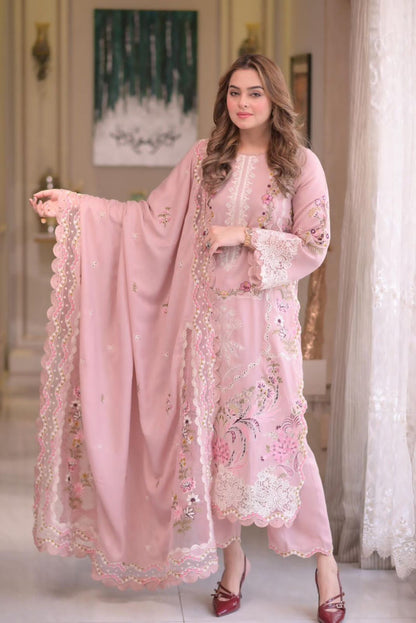 Unstitched 3 Piece Fully Embroidered Lawn Suit With Embroidered Lawn Dupatta