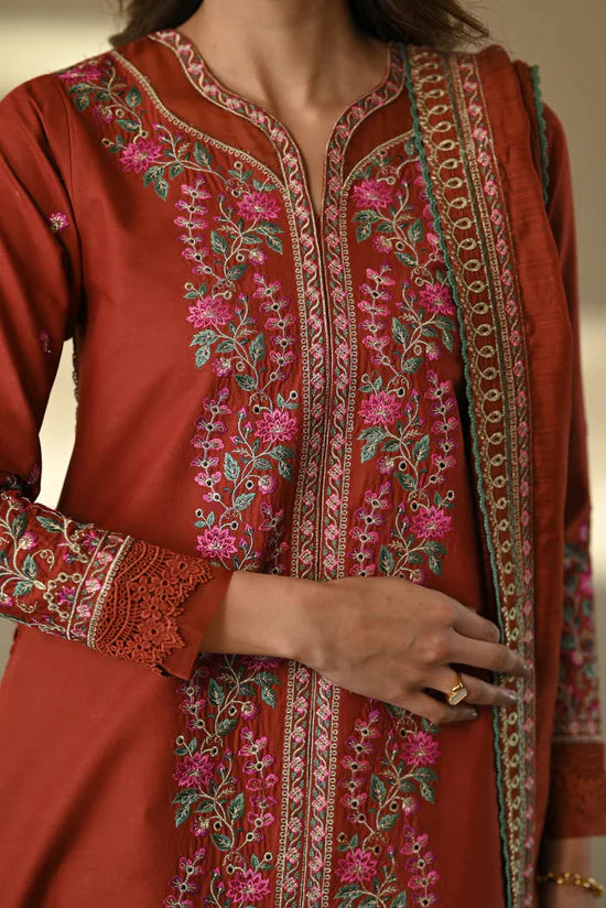 Unstitched 3 Piece Fully Embroidered Dhanak Suit with Four Sided Embroidered Dhanak Shawl