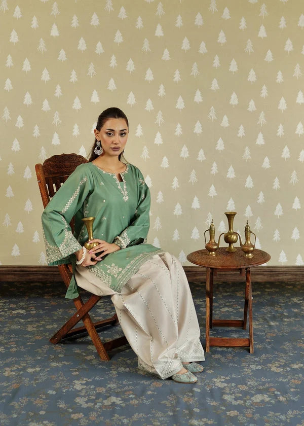Unstitched 2 piece Fully Embroidered Dhanak Dress