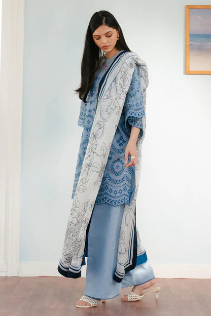 Unstitched 3 Piece Fully Embroidered Lawn Suit With Printed Polly Lawn Dupatta