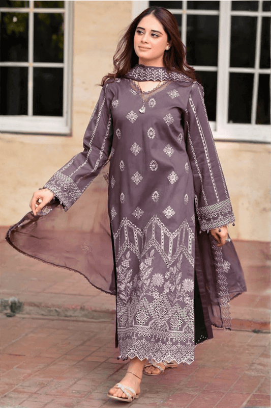 Unstitched 3 Piece Fully Embroidered Dhanak Suit with Embroidered Wool Shawl