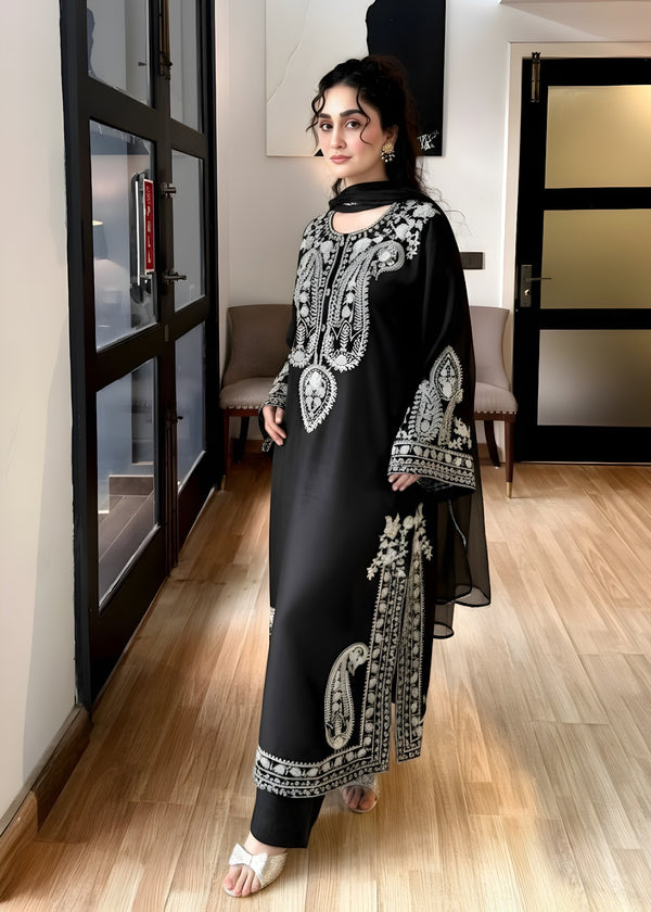 Unstitched 3 Piece Fully Embroidered Lawn Suit With Embroidered Shiffon Dupatta