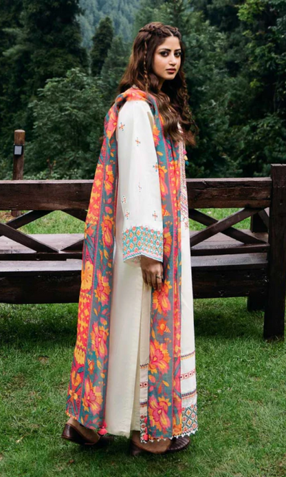 Unstitched 3 Piece Fully Embroidered Lawn Suit With Printed Monar Dupatta
