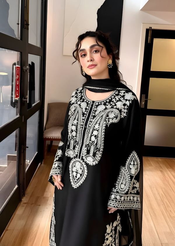 Unstitched 3 Piece Fully Embroidered Lawn Suit With Embroidered Shiffon Dupatta