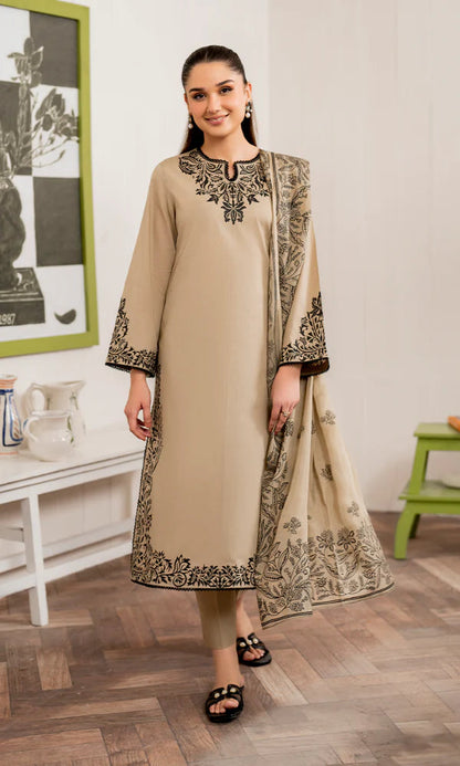 Unstitched 3 Piece Embroidered Dhanak Suit with Embroidered Dhanak Shawl