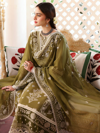 Unstitched 3 Piece Fully Embroidered Dhanak Suit with Embroidered Dhanak Shawl