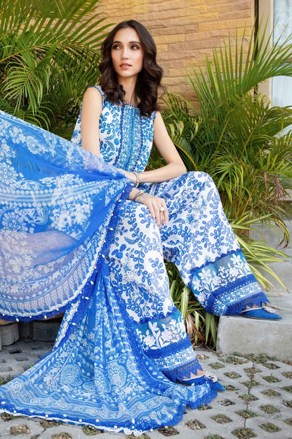 Unstitched 3 Piece Digital Printed Lawn Suit with Printed Voile Dupatta