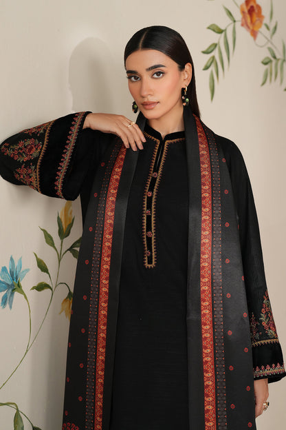 Unstitched 3 Piece Fully Embroidered Dhanak Suit with Printed Shawl