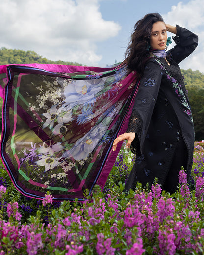 Unstitched 3 Piece Fully Embroidered Lawn Suit With Printed Silk Dupatta