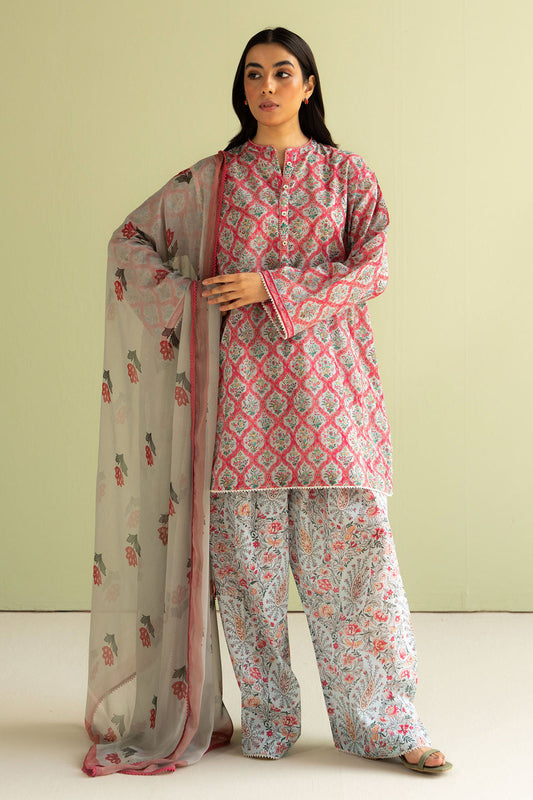 Unstitched 3 Piece Digital Printed Lawn Suit with Printed Polly Lawn Dupatta