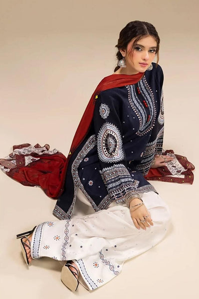 Unstitched 3 Piece Fully Embroidered Dhanak Suit with Printed Monar Dupatta
