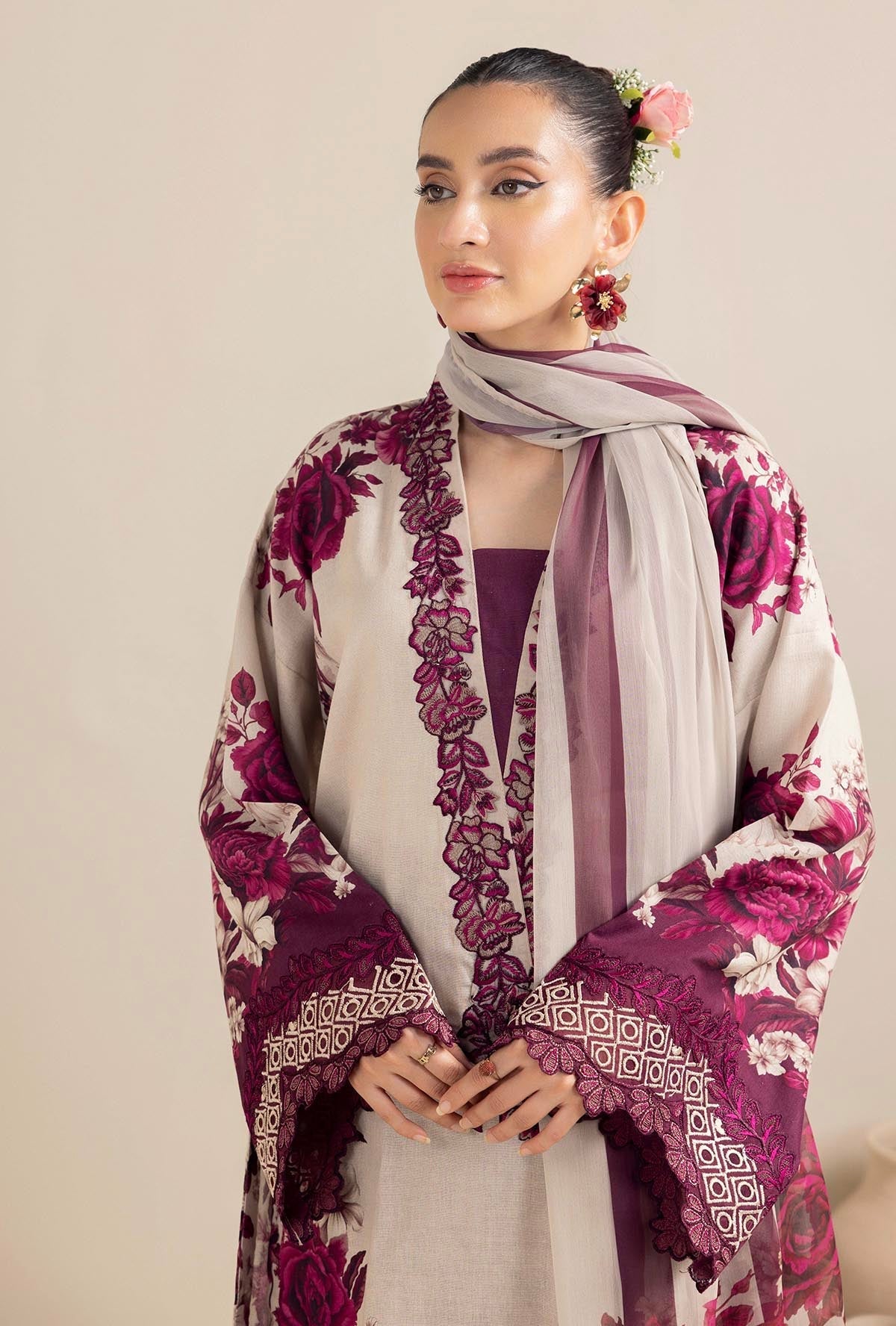 Unstitched 3 Piece Digital Printed Linen Suit with Printed Monar Dupatta