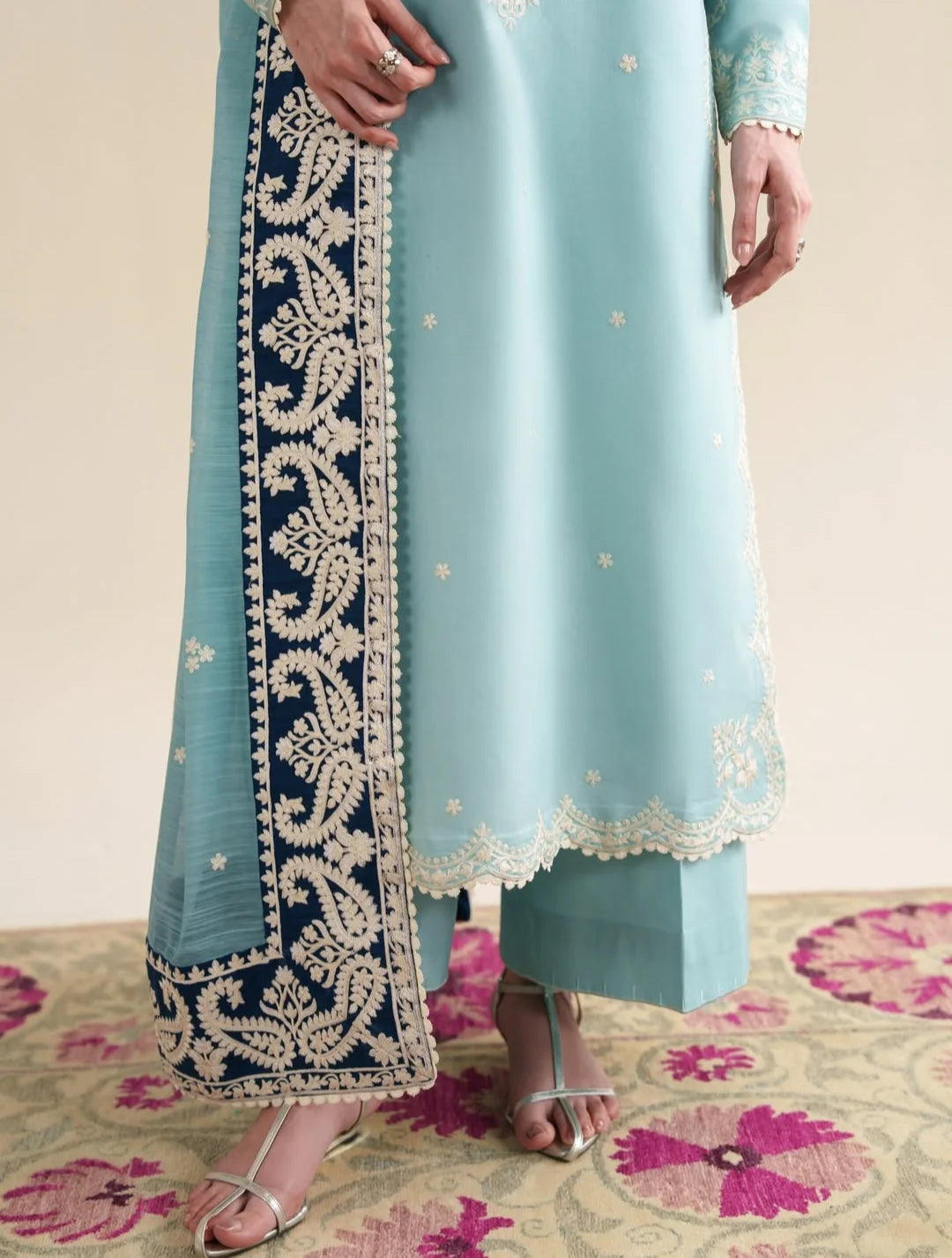 3 Piece Unstitched Fully Embroidered Dhanak Dress With Dhanak Embroidered Shawl