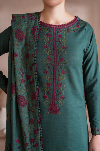 IZ 2925 - 3 Piece Unstitched Embroidered Dhanak Suit With Dhanak Embroidered Shawl