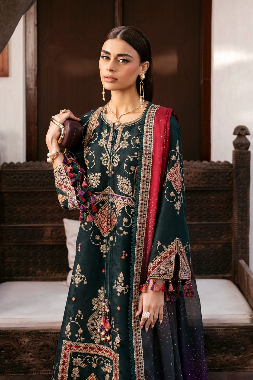 Unstitched 3 Piece Fully Embroidered Dhanak Fabric With Printed Blended Shawl