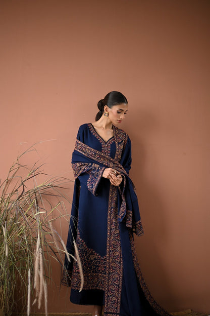BT 2880A - 3 Piece Unstitched Embroidered Dhanak Fabric With Embroidered Dhanak Shawl