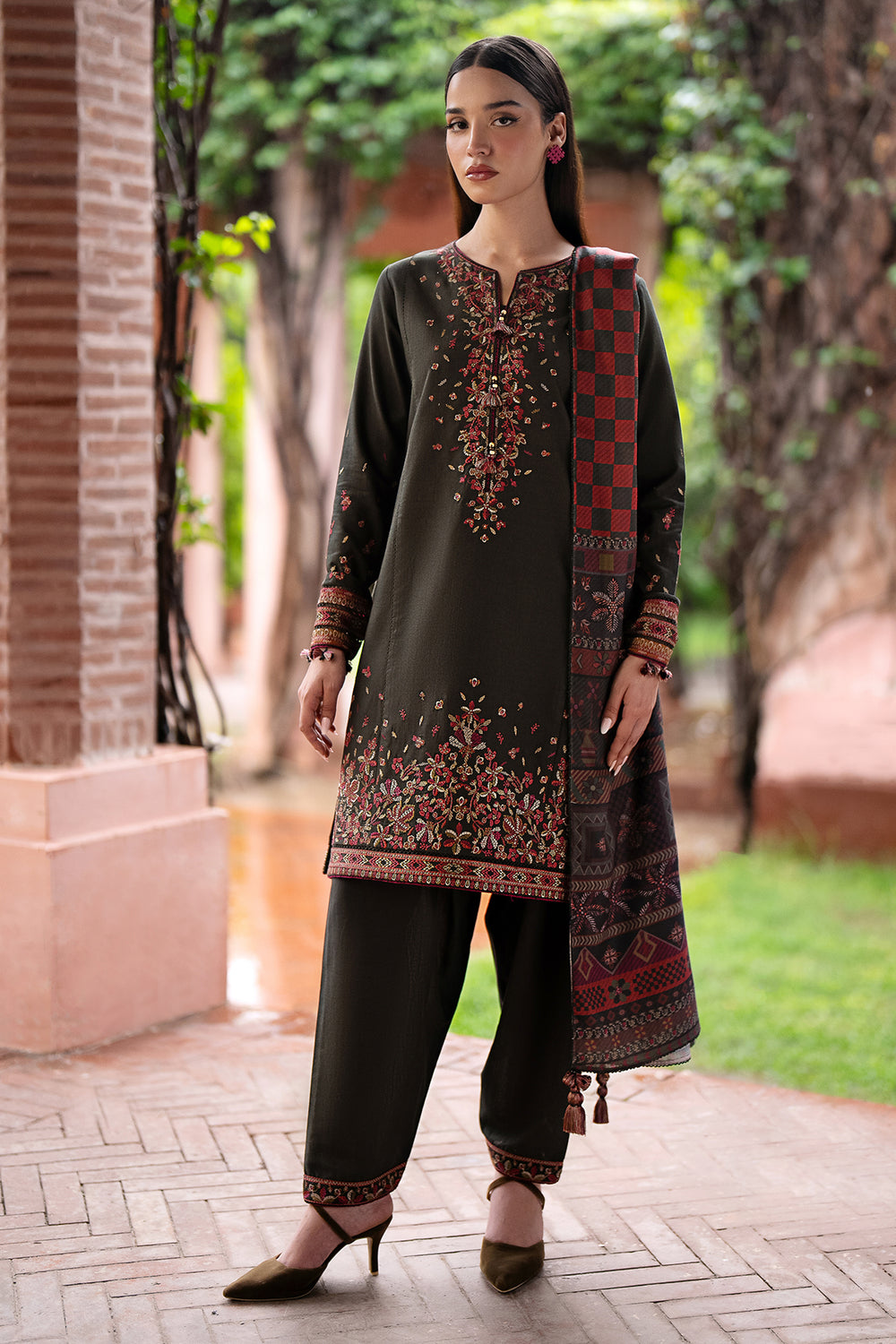 3 Piece Unstitched Embroidered Dhanak Fabric With Digital Printed Blended Shawl