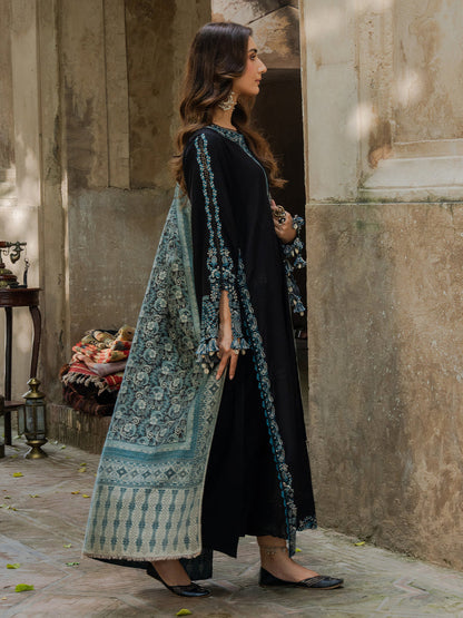 Unstitched 3 Piece Fully Embroidered Dhanak Suit with Printed Shawl