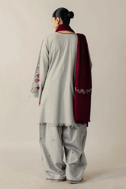 Unstitched 3 Piece Fully Embroidered Dhanak Suit with Embroidered Dhanak Shawl