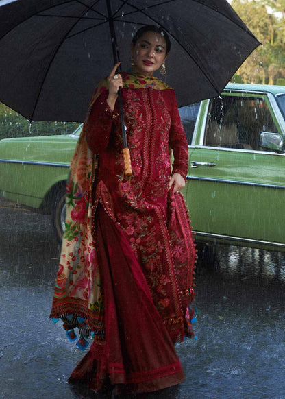 Unstitched 3 Piece Fully Embroidered Dhanak Suit with Printed Woolen Shawl