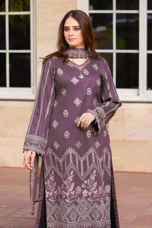 Unstitched 3 Piece Fully Embroidered Dhanak Suit with Embroidered Wool Shawl