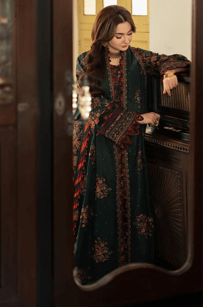 AJ 2915 - 3 Piece Unstitched Heavy Embroidered Dhanak Fabric With Embroidered Dhanak Shawl