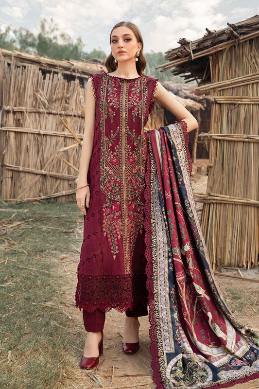 Unstitched 3 Piece Fully Embroidered Dhanak Suit with Printed Woolen Shawl