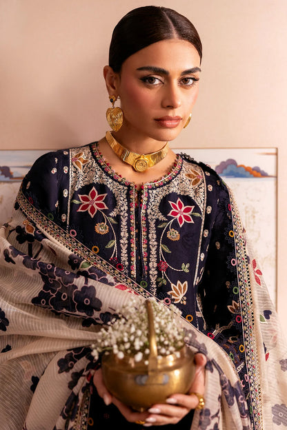 3 Piece Unstitched Fully Embroidered Dhanak Dress With Printed Blended Shawl