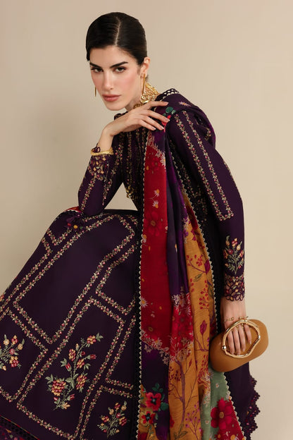 Unstitched 3 Piece Fully Embroidered Dhanak Fabric With Printed Blended Shawl