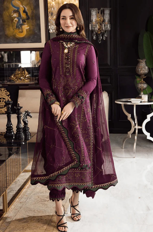 AJ 2885-3 Piece Unstitched Embroidered Dhanak Fabric With Embroidered Chiffon Dupatta