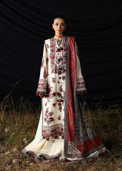 3 Piece Unstitched Fully Embroidered Dhanak Dress With Printed Blended Shawl