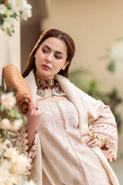 Unstitched 3 Piece Fully Embroidered Chickan Kari Lawn Suit With Embroidered Cotton Net Dupatta