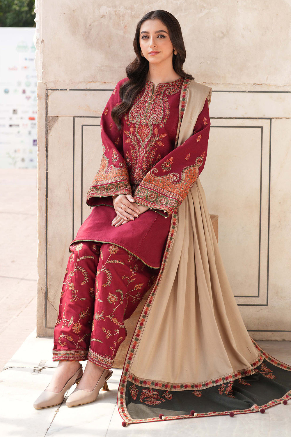 Unstitched 3 Piece Fully Embroidered Dhanak Fabric With Embroidered Dhanak Shawl