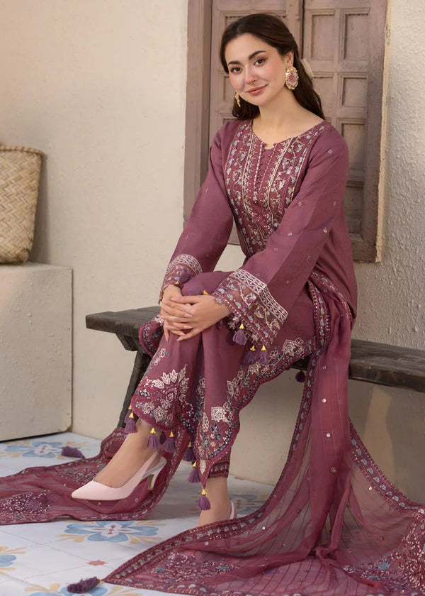 Unstitched 3 Pec Fully Embroidered Lawn Suit With Chiffon Dupatta With Short Border Pallu And Motif