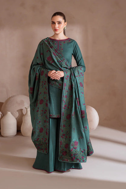IZ 2925 - 3 Piece Unstitched Embroidered Dhanak Suit With Dhanak Embroidered Shawl