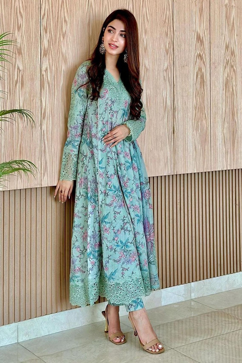Unstitched 3 Piece Digital Printed Lawn Dress With Embroidered Patches