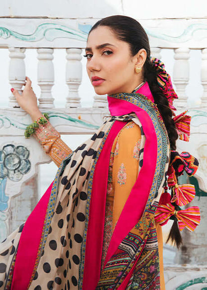 Unstitched 3 Piece Fully Embroidered Dhanak Suit with Printed Woolen Shawl