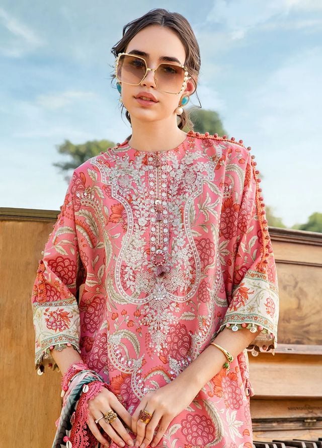Unstitched 3 Piece Digital Printed Lawn Suit with Printed Lawn Dupatta