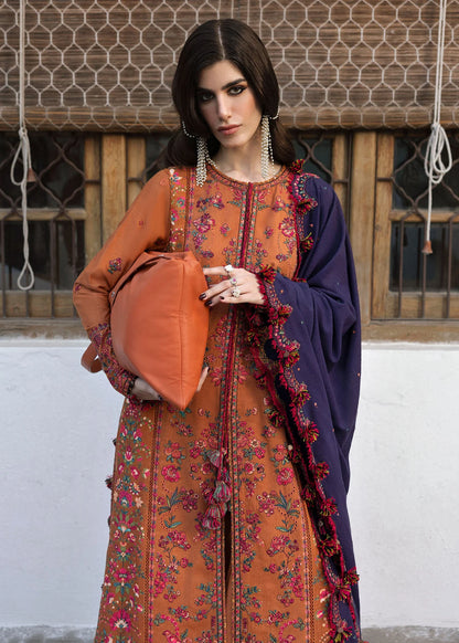Unstitched 3 Piece Fully Embroidered Dhanak Suit with Embroidered Dhanak Shawl
