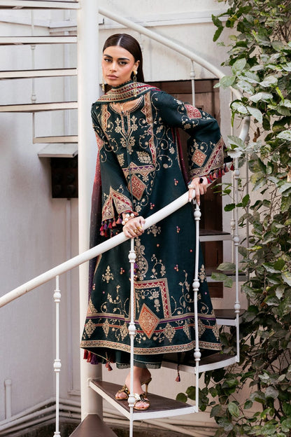 Unstitched 3 Piece Fully Embroidered Dhanak Fabric With Printed Blended Shawl