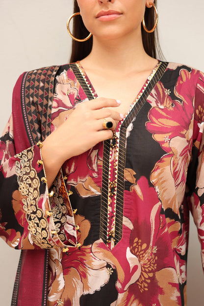 Unstitched 3 Piece Digital Printed Khaddar Suit With Printed Khaddar Dupatta