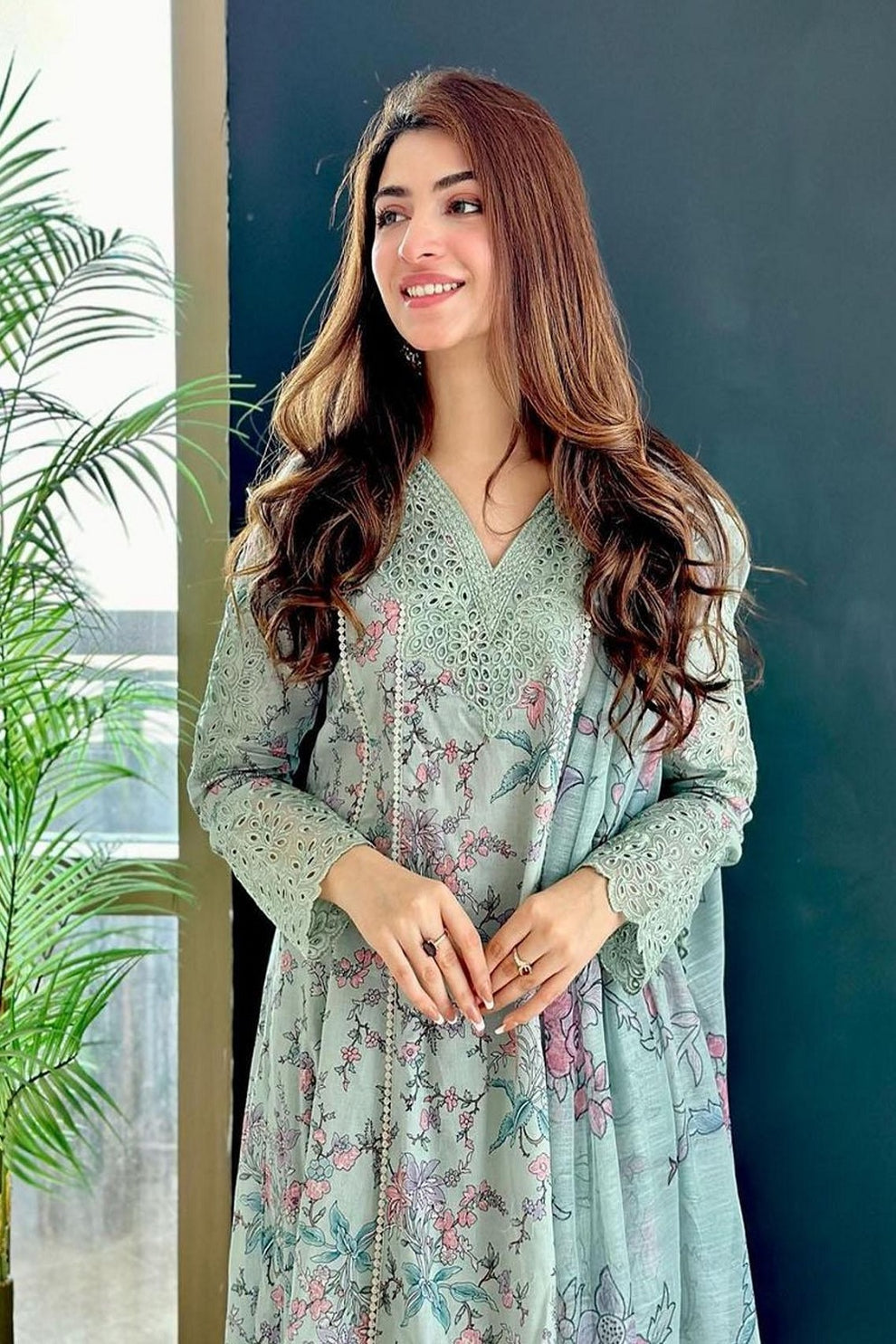 Unstitched 3 Piece Digital Printed Lawn Dress With Embroidered Patches